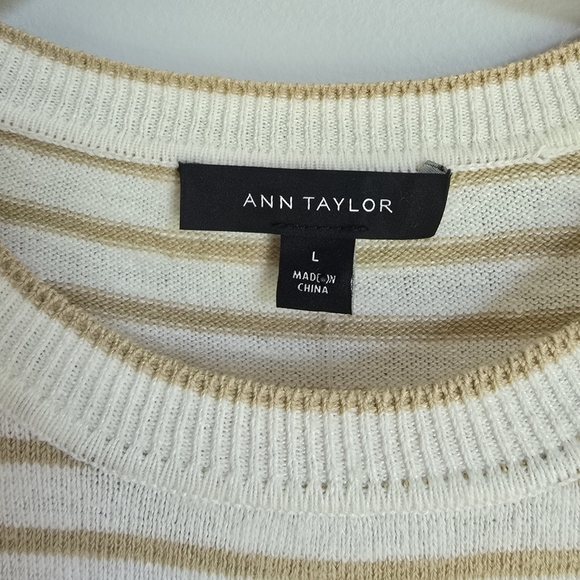 Ann Taylor New Coastal Striped Linen Blend Ruffle Sleeve Knit Top Size Large - Picture 9 of 13